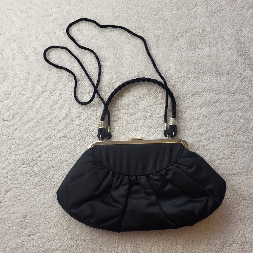 Preston and York Classic Black Clip Purse With Braided Faux Diamond Handle
